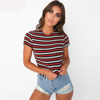 Multi Stripe Blocked Stretch Crop Top